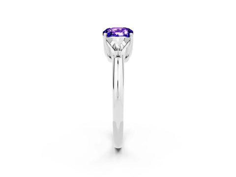 White gold Three-Stone Cushion Cut Cut Diamond Ring with Trillion Side Stones and Four-Prong Setting_2