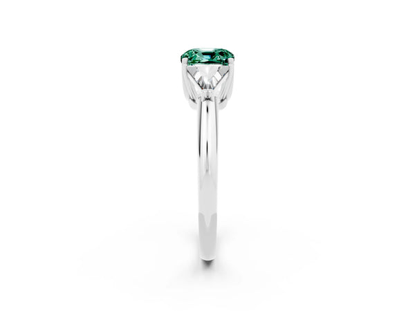 White gold Three-Stone Cushion Cut Green Sapphire Engagement Ring with Trillion Side Stones and Prong Setting