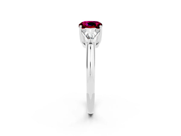 Platinum Three-Stone Cushion Cut Cut Diamond Ring with Trillion Side Stones and Four-Prong Setting