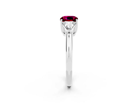 White gold Three-Stone Cushion Cut Cut Diamond Ring with Trillion Side Stones and Four-Prong Setting_2