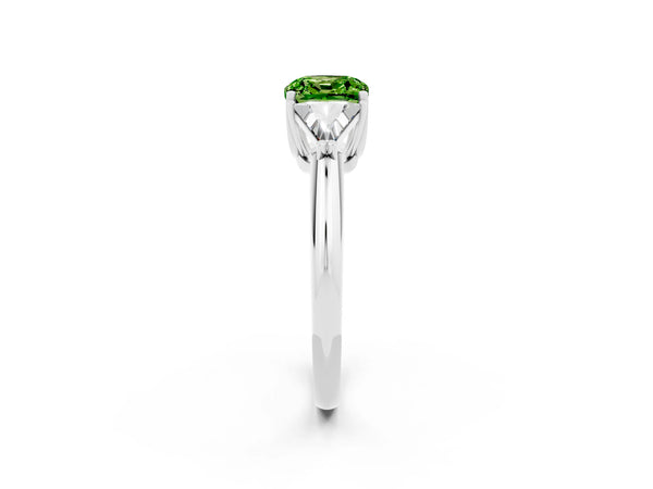 Platinum Three-Stone Cushion Cut Cut Diamond Ring with Trillion Side Stones and Four-Prong Setting