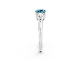 White gold Three-Stone Cushion Cut Cut Diamond Ring with Trillion Side Stones and Four-Prong Setting_2