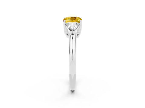 White gold Three-Stone Cushion Cut Cut Diamond Ring with Trillion Side Stones and Four-Prong Setting_2