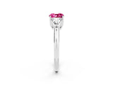 White gold Three-Stone Cushion Cut Cut Diamond Ring with Trillion Side Stones and Four-Prong Setting_2
