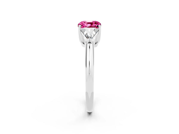 Sterling Silver Cushion Cut Lab-Grown Pink Sapphire Trillion Three Stone Engagement Ring