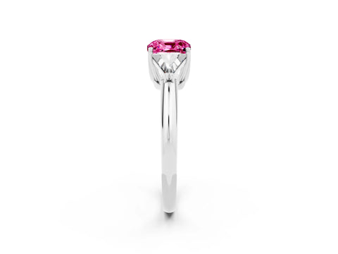 White gold Three-Stone Cushion Cut Cut Diamond Ring with Trillion Side Stones and Four-Prong Setting_2