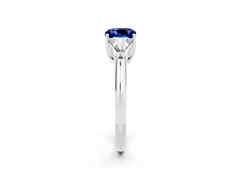 White gold Three-Stone Cushion Cut Cut Diamond Ring with Trillion Side Stones and Four-Prong Setting_2