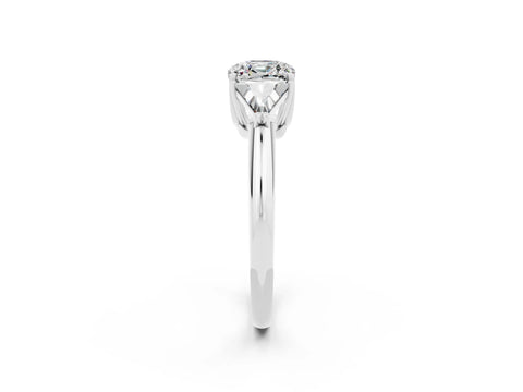White gold Three-Stone Cushion Cut Cut Diamond Ring with Trillion Side Stones and Four-Prong Setting_2