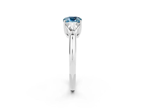 White gold Three-Stone Cushion Cut Cut Diamond Ring with Trillion Side Stones and Four-Prong Setting_2