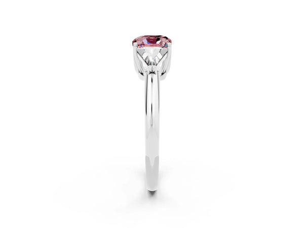 Platinum Three-Stone Cushion Cut Cut Diamond Ring with Trillion Side Stones and Four-Prong Setting