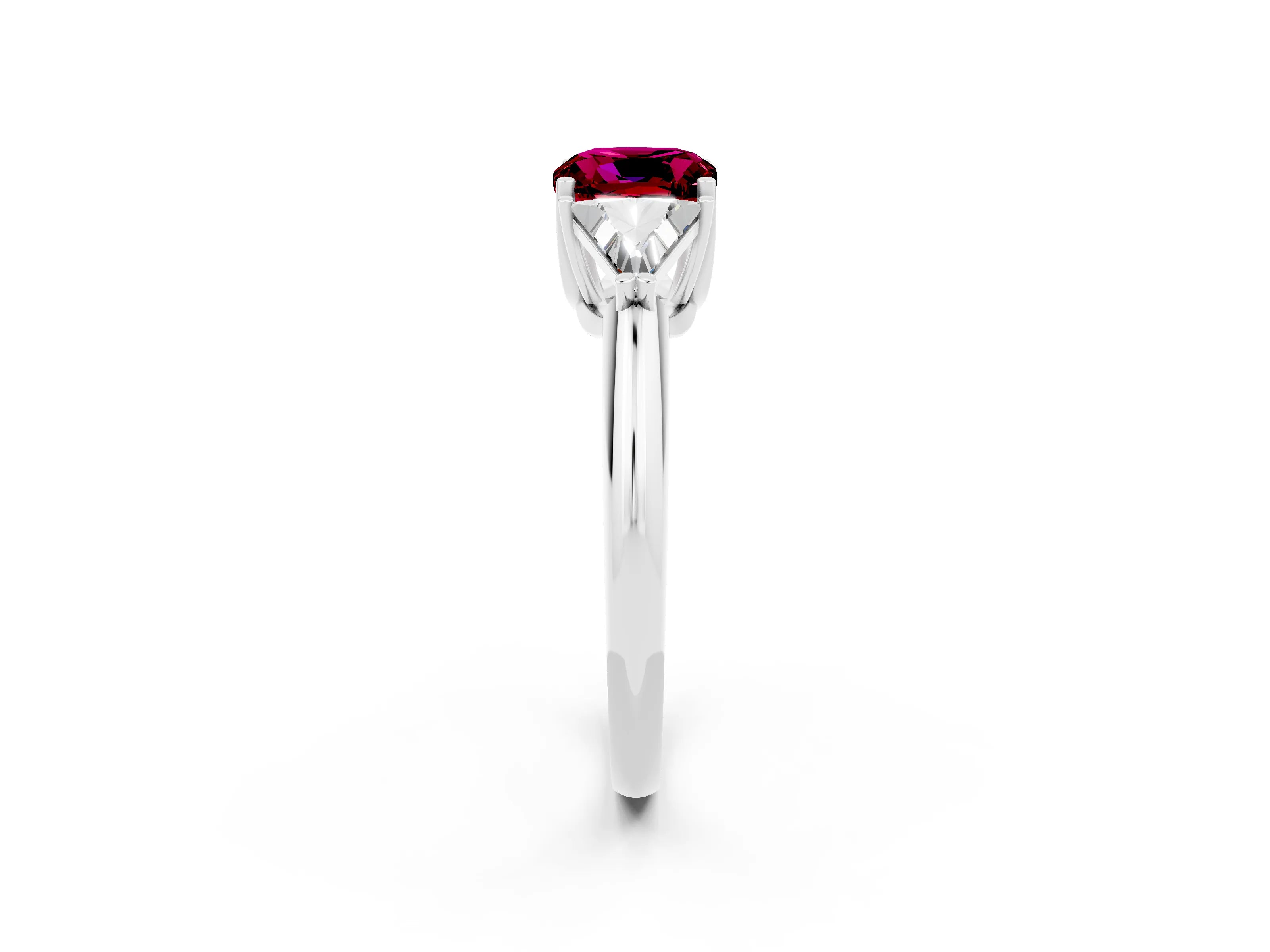 White gold Three-Stone Cushion Cut Cut Diamond Ring with Trillion Side Stones and Four-Prong Setting_2