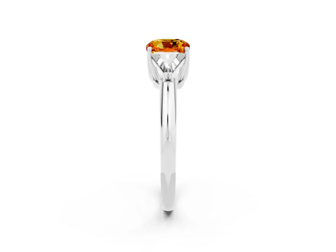 White gold Three-Stone Cushion Cut Cut Diamond Ring with Trillion Side Stones and Four-Prong Setting_2