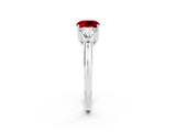 White gold Three-Stone Cushion Cut Cut Diamond Ring with Trillion Side Stones and Four-Prong Setting_2