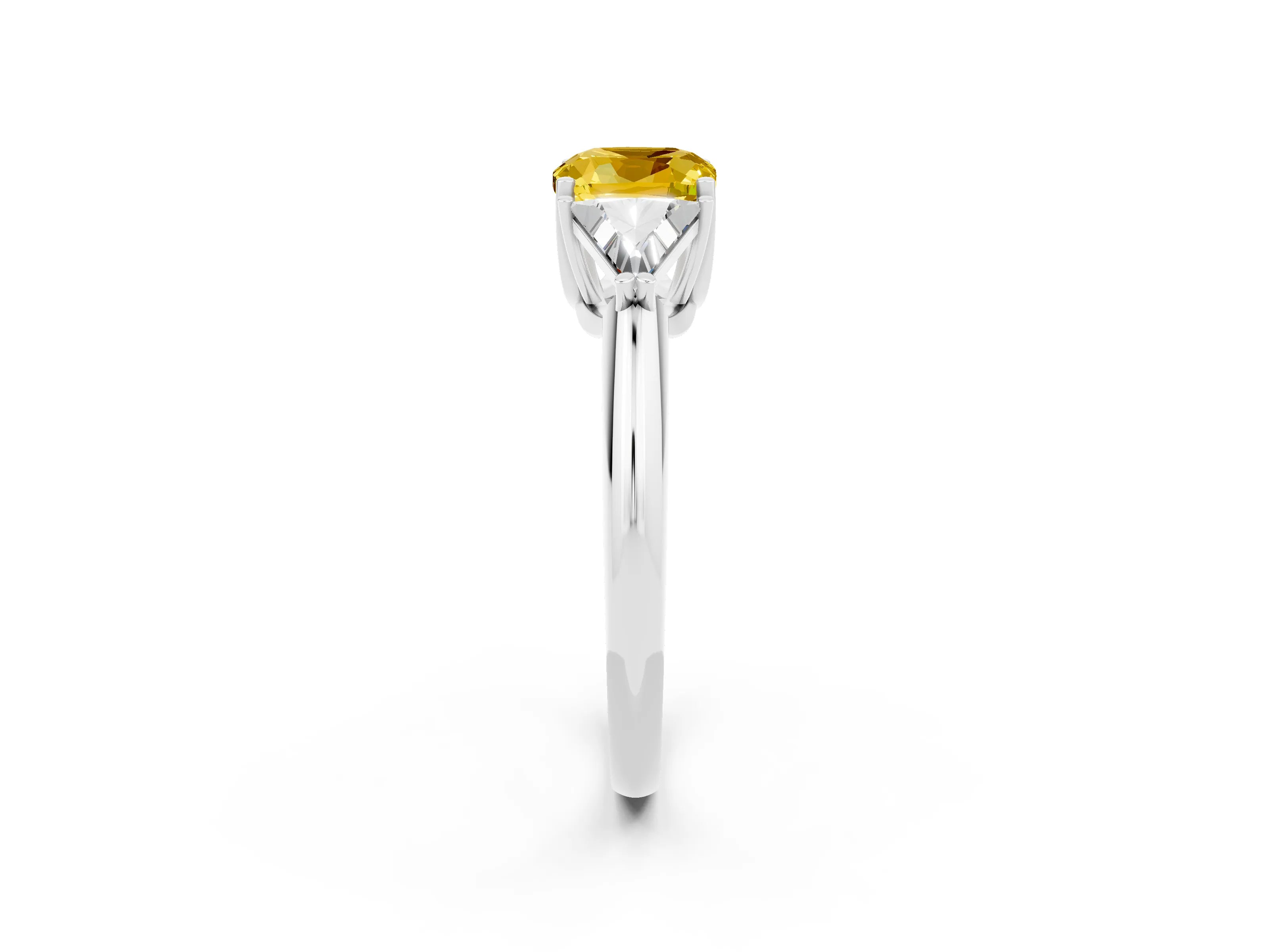 White gold Three-Stone Cushion Cut Cut Diamond Ring with Trillion Side Stones and Four-Prong Setting_2