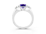 White gold Three-Stone Cushion Cut Cut Diamond Ring with Trillion Side Stones and Four-Prong Setting_3