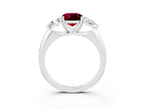 White gold Three-Stone Cushion Cut Cut Diamond Ring with Trillion Side Stones and Four-Prong Setting_3