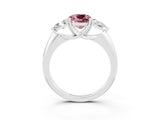 White gold Three-Stone Cushion Cut Cut Diamond Ring with Trillion Side Stones and Four-Prong Setting_3