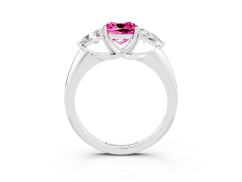 White gold Three-Stone Cushion Cut Cut Diamond Ring with Trillion Side Stones and Four-Prong Setting_3