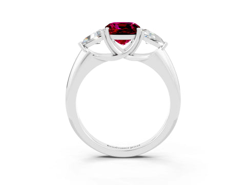 White gold Three-Stone Cushion Cut Cut Diamond Ring with Trillion Side Stones and Four-Prong Setting_3