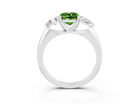 White gold Three-Stone Cushion Cut Cut Diamond Ring with Trillion Side Stones and Four-Prong Setting_3