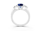 White gold Three-Stone Cushion Cut Cut Diamond Ring with Trillion Side Stones and Four-Prong Setting_3
