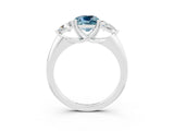 White gold Three-Stone Cushion Cut Cut Diamond Ring with Trillion Side Stones and Four-Prong Setting_3