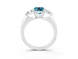 White gold Three-Stone Cushion Cut Cut Diamond Ring with Trillion Side Stones and Four-Prong Setting_3