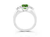 White gold Three-Stone Cushion Cut Cut Diamond Ring with Trillion Side Stones and Four-Prong Setting_3