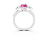 White gold Three-Stone Cushion Cut Cut Diamond Ring with Trillion Side Stones and Four-Prong Setting_3