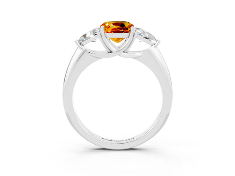 White gold Three-Stone Cushion Cut Cut Diamond Ring with Trillion Side Stones and Four-Prong Setting_3