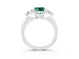 White gold Three-Stone Cushion Cut Cut Diamond Ring with Trillion Side Stones and Four-Prong Setting_3