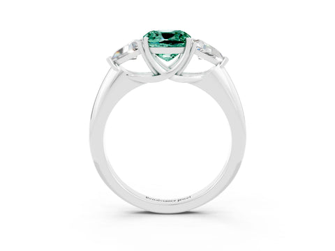 White gold Three-Stone Cushion Cut Cut Diamond Ring with Trillion Side Stones and Four-Prong Setting_3