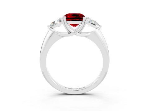 White gold Three-Stone Cushion Cut Cut Diamond Ring with Trillion Side Stones and Four-Prong Setting_3