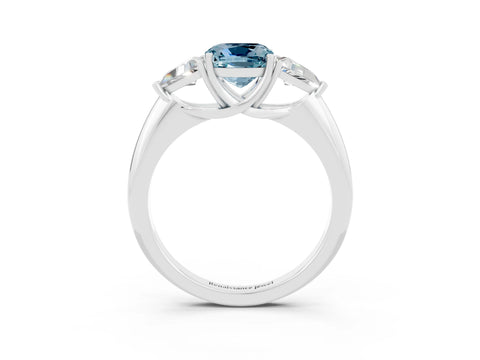 White gold Three-Stone Cushion Cut Cut Diamond Ring with Trillion Side Stones and Four-Prong Setting_3