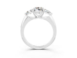 White gold Three-Stone Cushion Cut Cut Diamond Ring with Trillion Side Stones and Four-Prong Setting_3