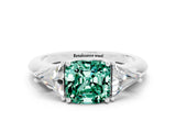 White gold Three-Stone Cushion Cut Cut Diamond Ring with Trillion Side Stones and Four-Prong Setting