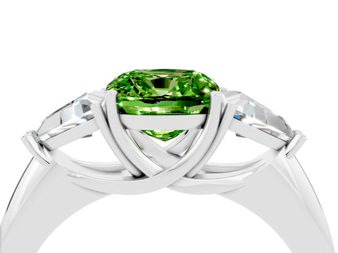 White gold Three-Stone Cushion Cut Cut Diamond Ring with Trillion Side Stones and Four-Prong Setting_4