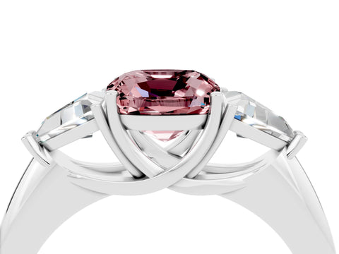 White gold Three-Stone Cushion Cut Cut Diamond Ring with Trillion Side Stones and Four-Prong Setting_4