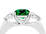 White gold Three-Stone Cushion Cut Cut Diamond Ring with Trillion Side Stones and Four-Prong Setting_4