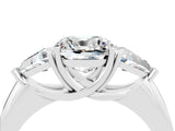 White gold Three-Stone Cushion Cut Cut Diamond Ring with Trillion Side Stones and Four-Prong Setting_4