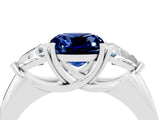 White gold Three-Stone Cushion Cut Cut Diamond Ring with Trillion Side Stones and Four-Prong Setting_4