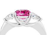 White gold Three-Stone Cushion Cut Cut Diamond Ring with Trillion Side Stones and Four-Prong Setting_4