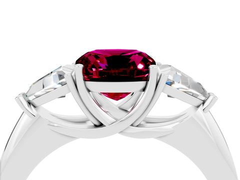 White gold Three-Stone Cushion Cut Cut Diamond Ring with Trillion Side Stones and Four-Prong Setting_4