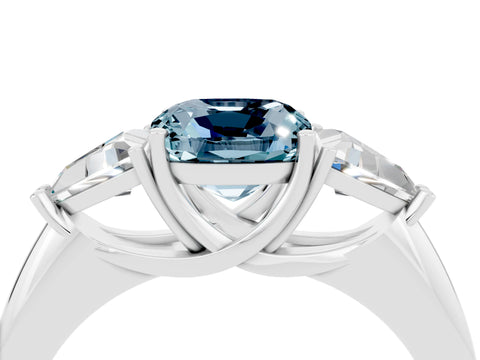 White gold Three-Stone Cushion Cut Cut Diamond Ring with Trillion Side Stones and Four-Prong Setting_4