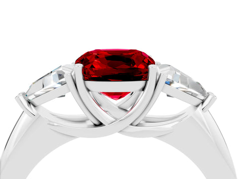 White gold Three-Stone Cushion Cut Cut Diamond Ring with Trillion Side Stones and Four-Prong Setting_4