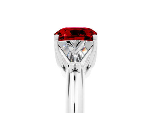White gold Three-Stone Cushion Cut Cut Diamond Ring with Trillion Side Stones and Four-Prong Setting_5