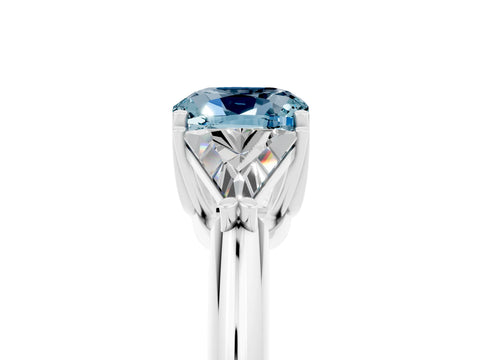 White gold Three-Stone Cushion Cut Cut Diamond Ring with Trillion Side Stones and Four-Prong Setting_5