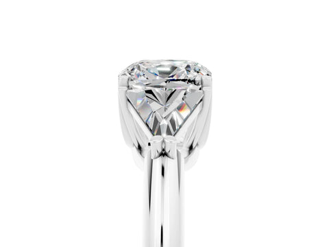 White gold Three-Stone Cushion Cut Cut Diamond Ring with Trillion Side Stones and Four-Prong Setting_5