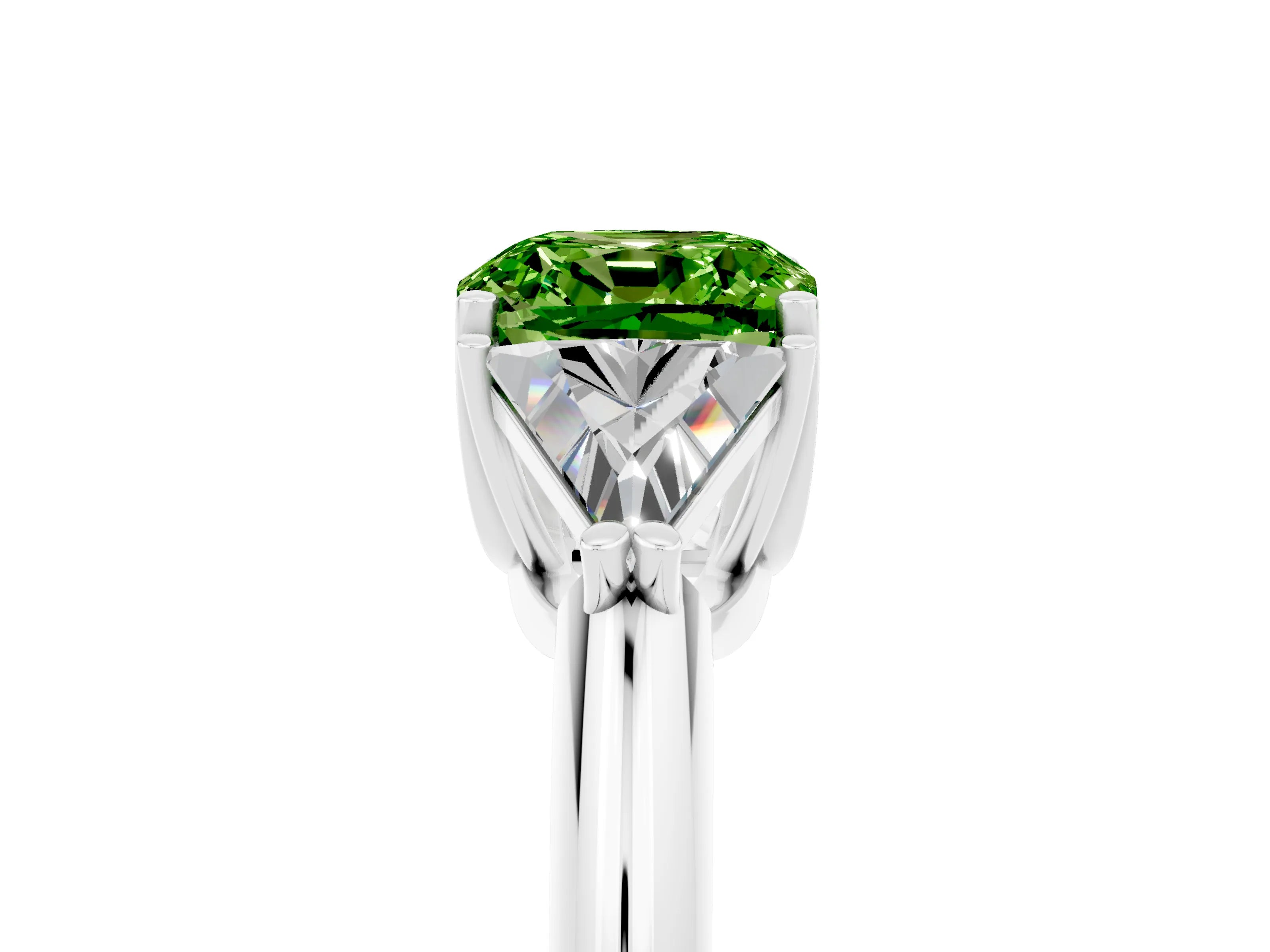 White gold Three-Stone Cushion Cut Cut Diamond Ring with Trillion Side Stones and Four-Prong Setting_5