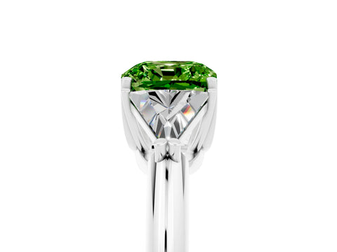 White gold Three-Stone Cushion Cut Cut Diamond Ring with Trillion Side Stones and Four-Prong Setting_5